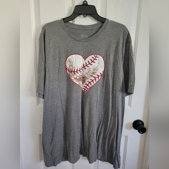 Texas True Threads Tops - Texas True Threads Women’s Gray Baseball Heart Graphic Tee Shirt Soft Blend 3XL
